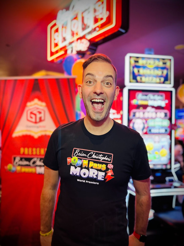 Brian Christopher at launch of Brian Christopher's Pop'N Pays More slot machine